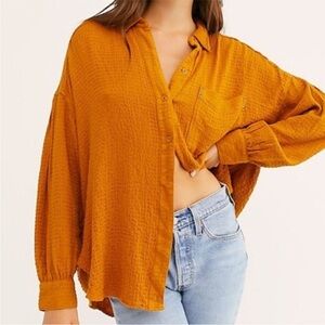 We the Free People Hidden Valley Oversized Blouson Button Down Shirt Top